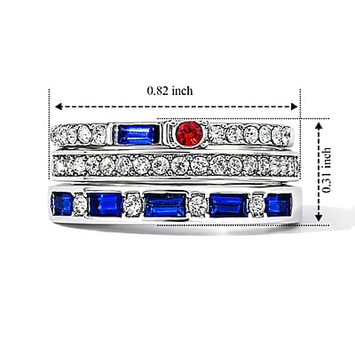 Multi Color Austrian Crystal Set of 3 Stackable Band Ring in Silvertone (Size 6.0)