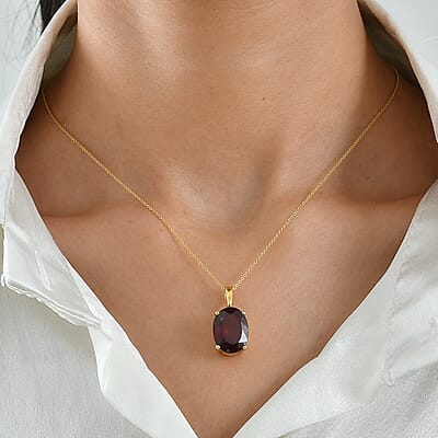 D'Joy AAA Honey Garnet 10.35 ctw Glow Solitaire Pendant Necklace in 18K Vermeil Yellow Gold Over Sterling Silver 20 Inches