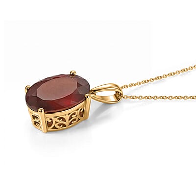 D'Joy AAA Honey Garnet 10.35 ctw Glow Solitaire Pendant Necklace in 18K Vermeil Yellow Gold Over Sterling Silver 20 Inches