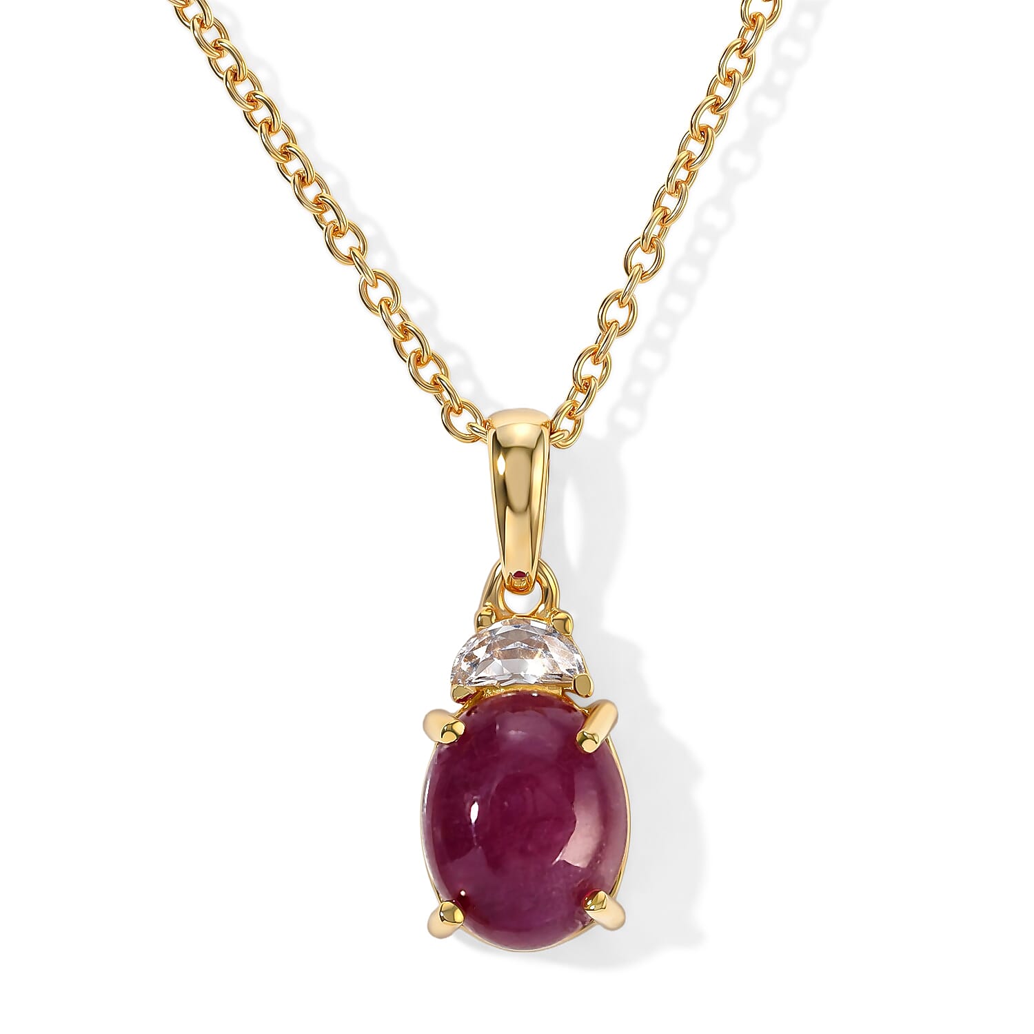 EverTrue Niassa Ruby (FF) and White Zircon 4.35 ctw Pendant in 18K YG Plated with ION Plated YG Stainless Steel Necklace 20 Inches