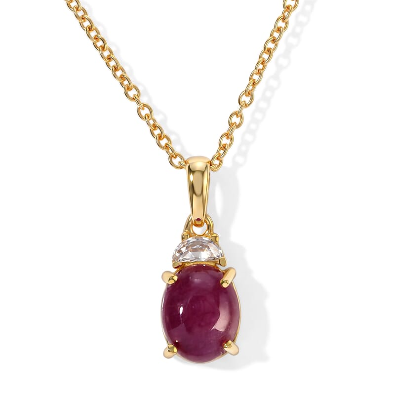 EverTrue Niassa Ruby (FF) and White Zircon 4.35 ctw Pendant in 18K YG Plated with ION Plated YG Stainless Steel Necklace 20 Inches