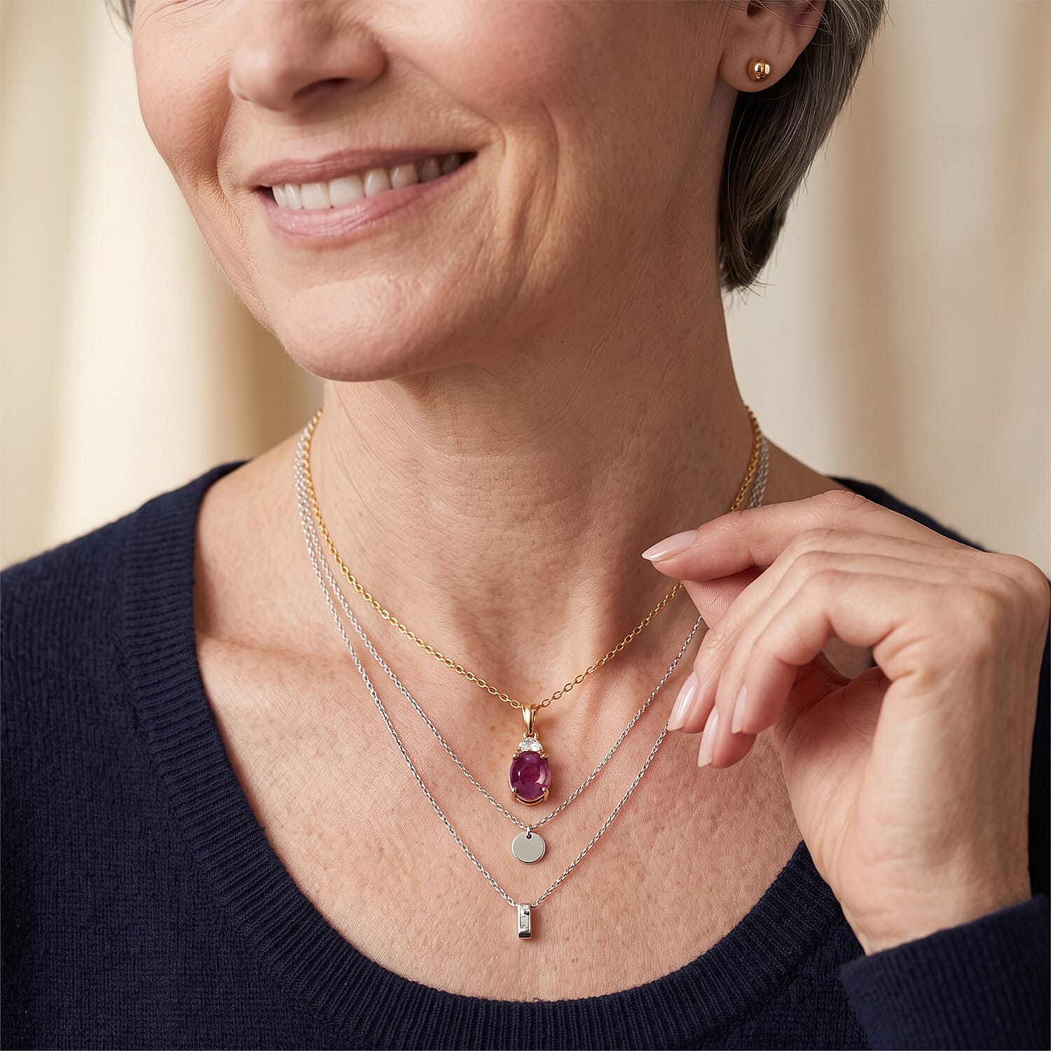 EverTrue Niassa Ruby (FF) and White Zircon 4.35 ctw Pendant in 18K YG Plated with ION Plated YG Stainless Steel Necklace 20 Inches