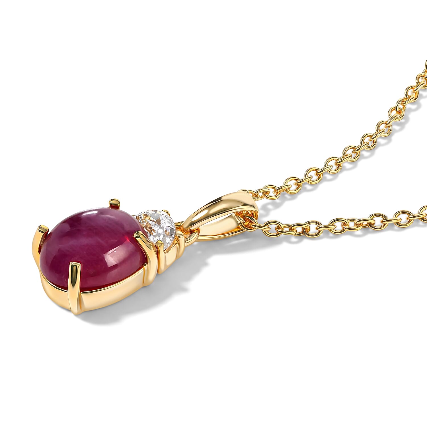 EverTrue Niassa Ruby (FF) and White Zircon 4.35 ctw Pendant in 18K YG Plated with ION Plated YG Stainless Steel Necklace 20 Inches