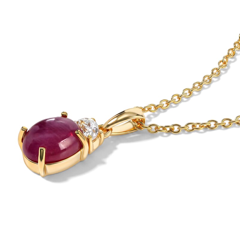 EverTrue Niassa Ruby (FF) and White Zircon 4.35 ctw Pendant in 18K YG Plated with ION Plated YG Stainless Steel Necklace 20 Inches