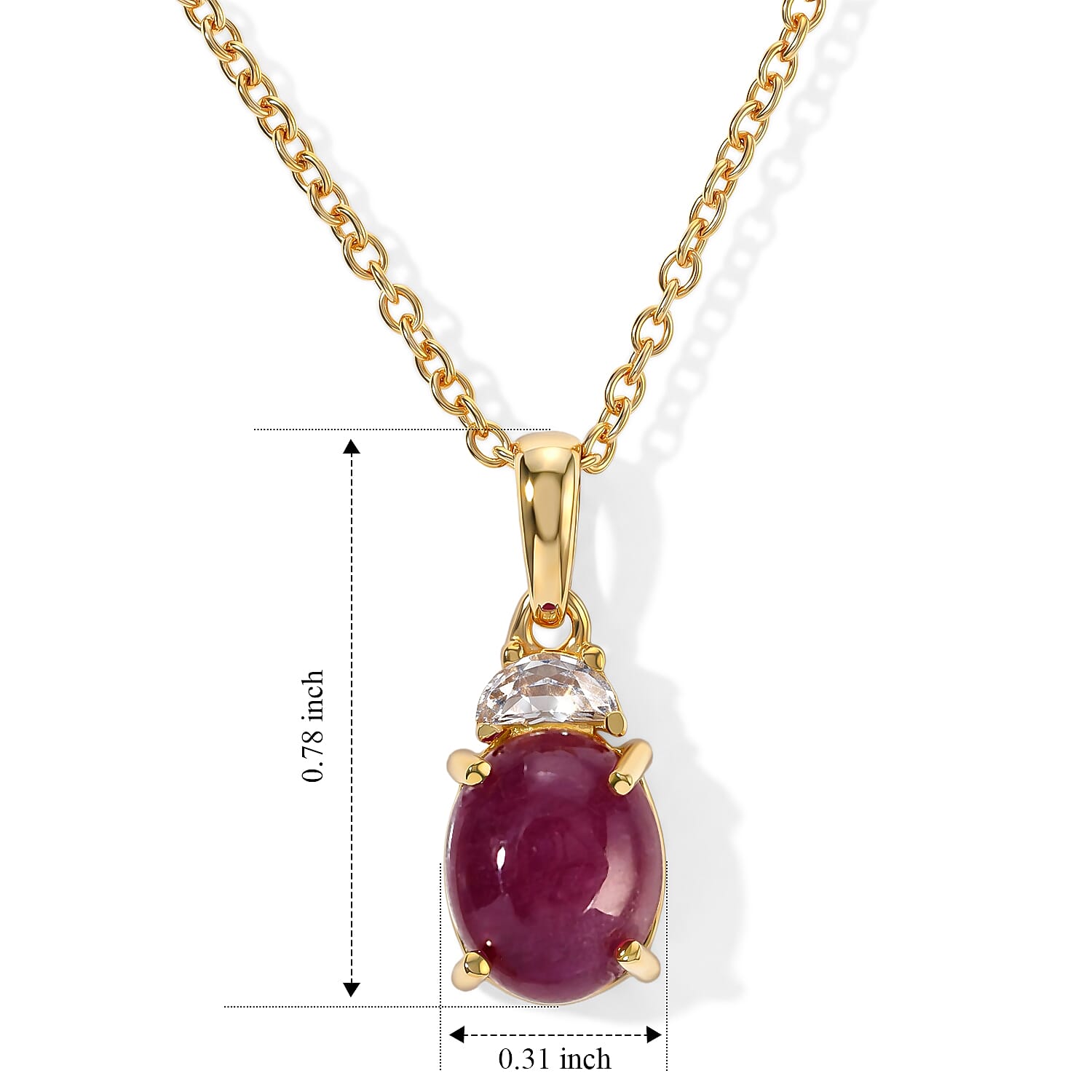 EverTrue Niassa Ruby (FF) and White Zircon 4.35 ctw Pendant in 18K YG Plated with ION Plated YG Stainless Steel Necklace 20 Inches