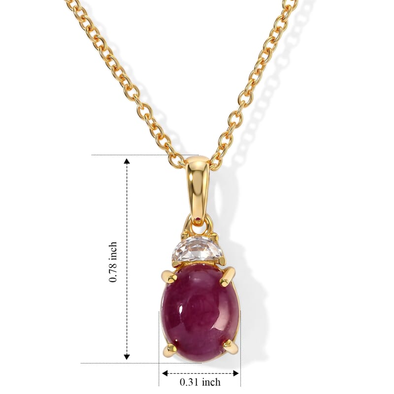 EverTrue Niassa Ruby (FF) and White Zircon 4.35 ctw Pendant in 18K YG Plated with ION Plated YG Stainless Steel Necklace 20 Inches