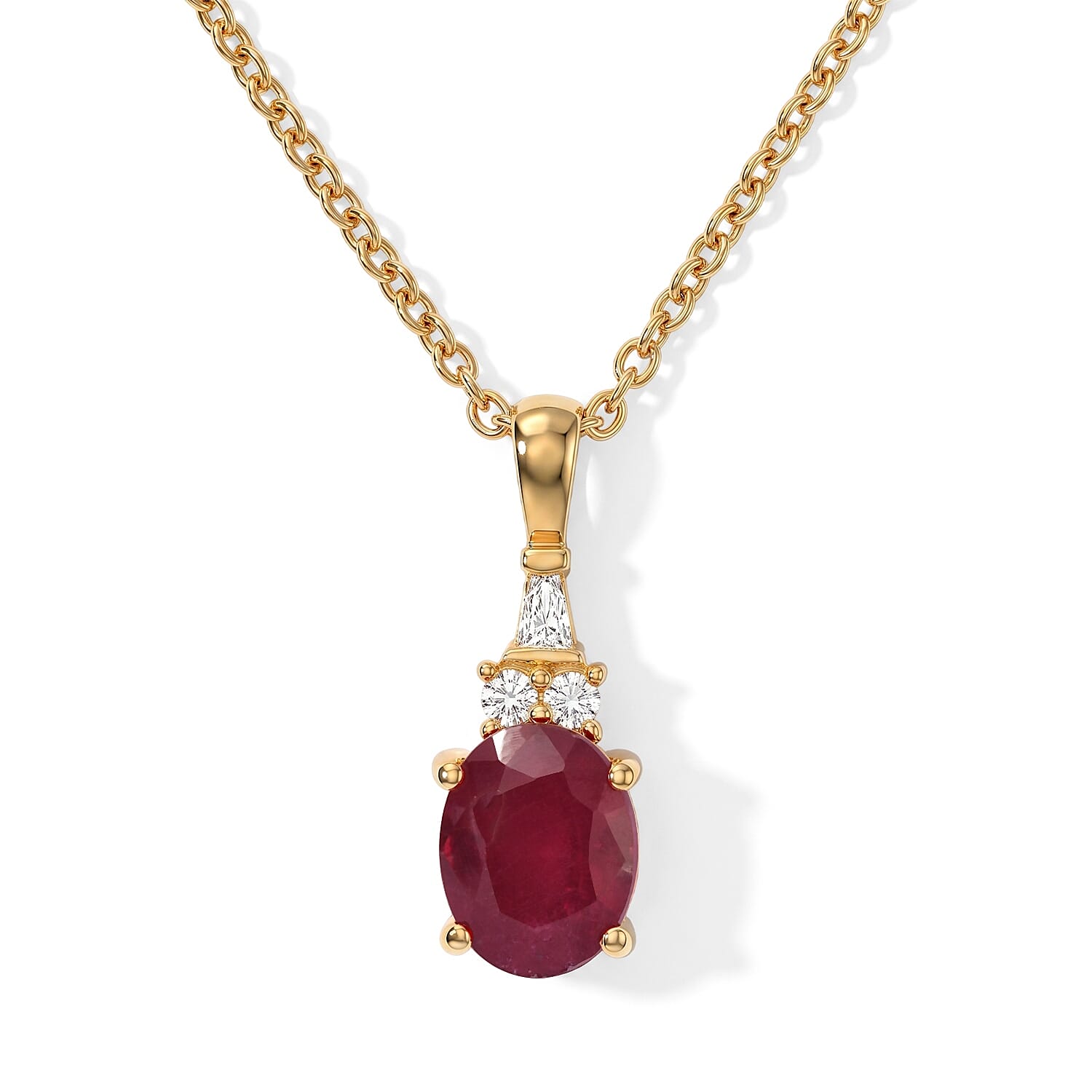 EverTrue Niassa Ruby (FF) and Moissanite 2.65 ctw Pendant in 18K YG Plated with ION Plated YG Stainless Steel Necklace 20 Inches
