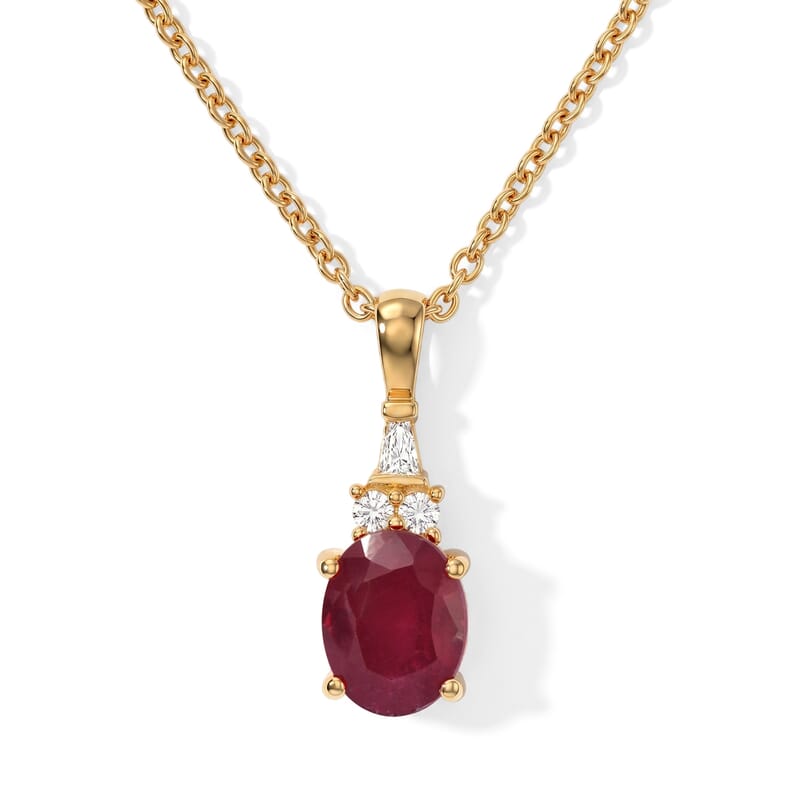EverTrue Niassa Ruby (FF) and Moissanite 2.65 ctw Majestic Spectrum Pendant in 18K YG Plated with ION Plated YG Stainless Steel Necklace 20 Inches