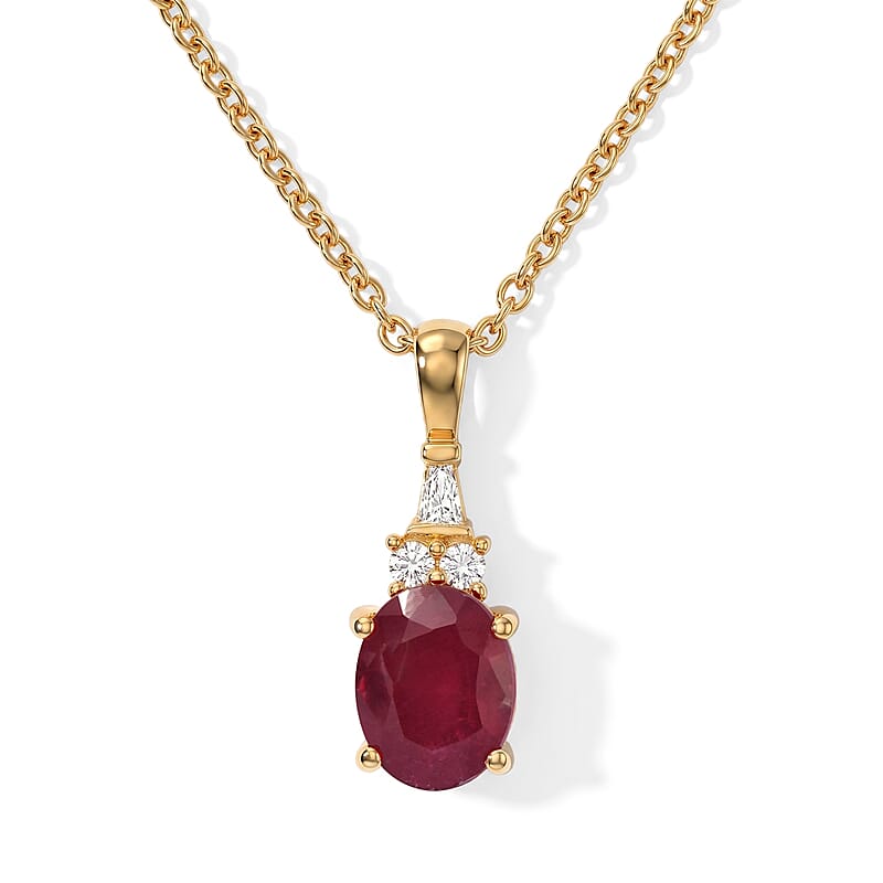 EverTrue Niassa Ruby (FF) and Moissanite 2.65 ctw Pendant in 18K YG Plated with ION Plated YG Stainless Steel Necklace 20 Inches