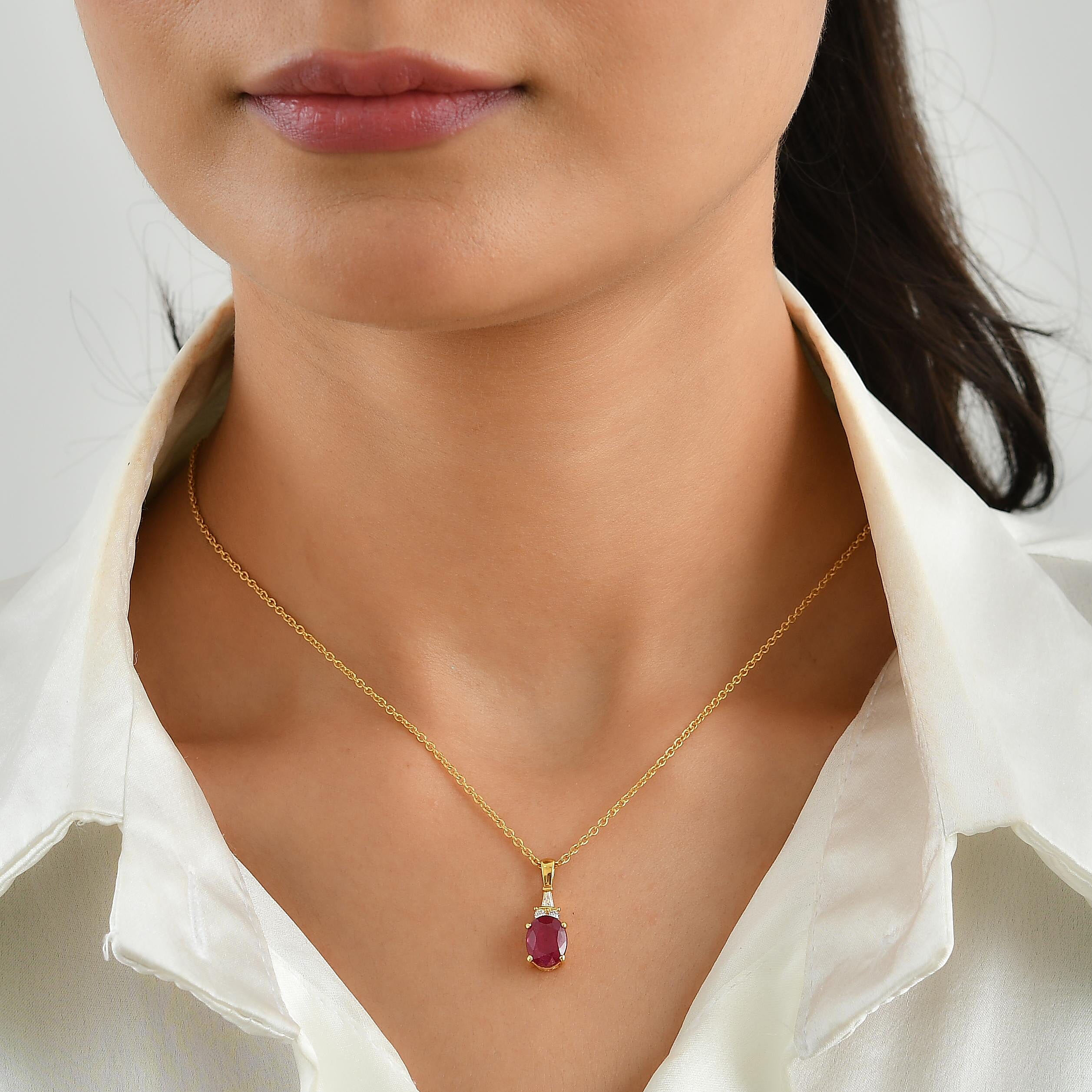 EverTrue Niassa Ruby (FF) and Moissanite 2.65 ctw Pendant in 18K YG Plated with ION Plated YG Stainless Steel Necklace 20 Inches
