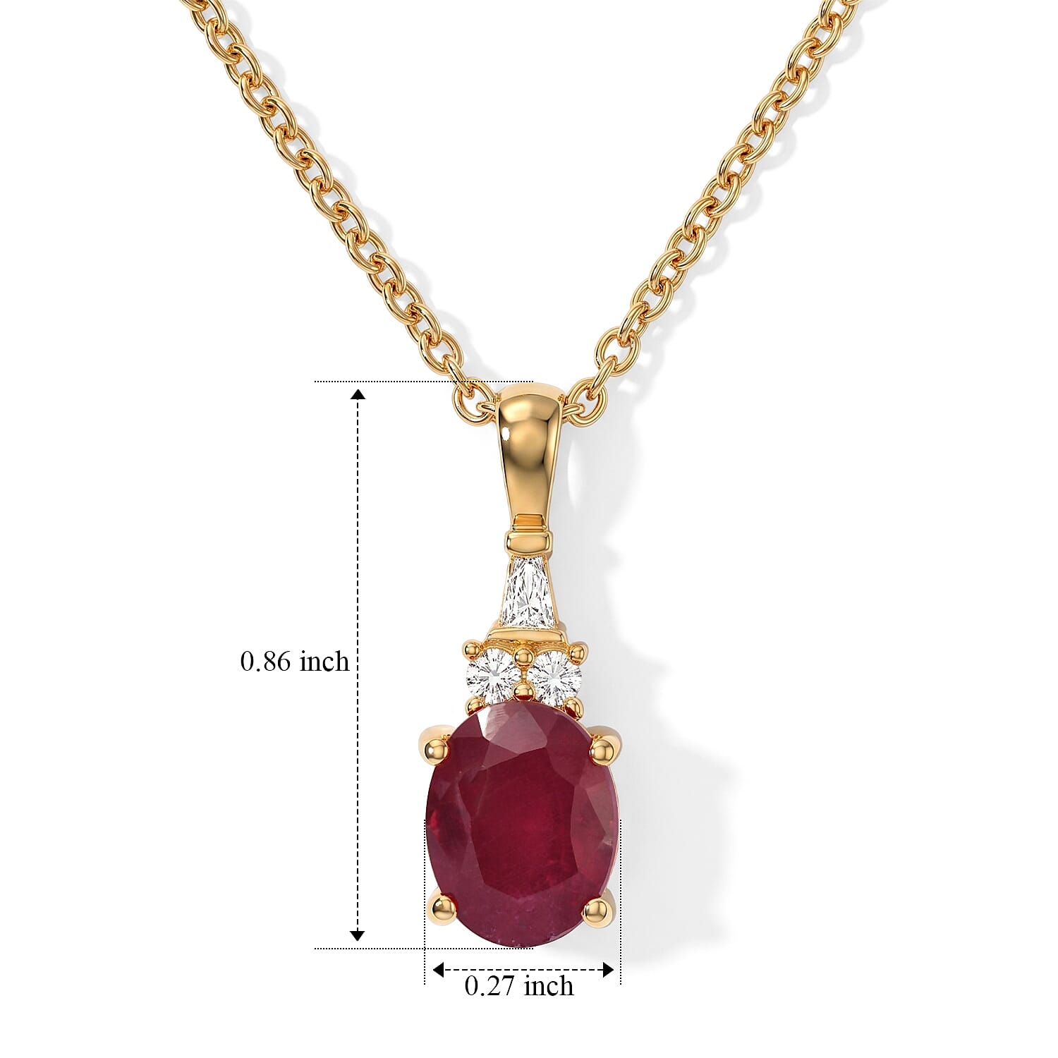 EverTrue Niassa Ruby (FF) and Moissanite 2.65 ctw Pendant in 18K YG Plated with ION Plated YG Stainless Steel Necklace 20 Inches