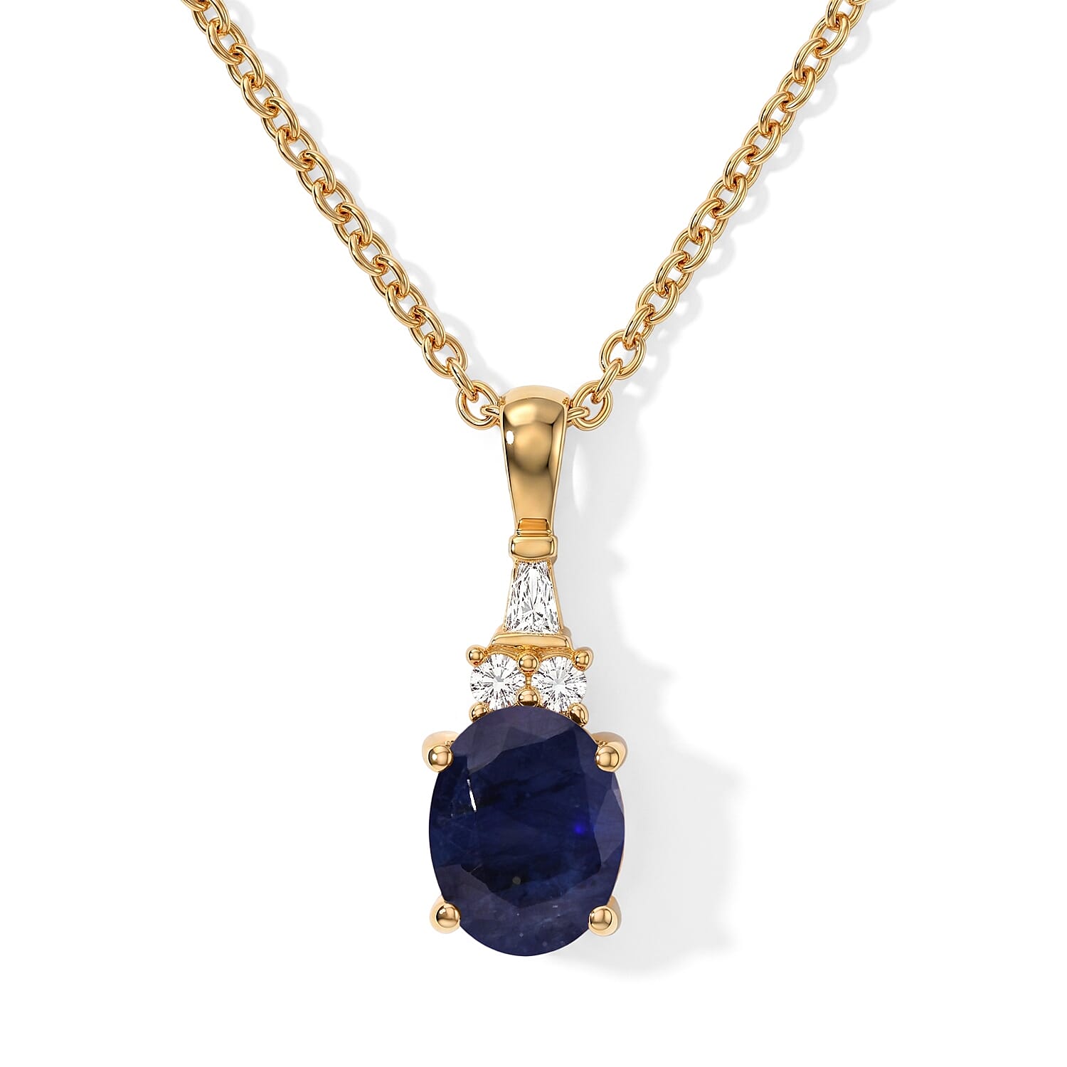 EverTrue Masoala Sapphire (D) and Moissanite 2.65 ctw Majestic Spectrum Pendant in 18K YG Plated with ION Plated YG Stainless Steel Necklace 20 Inches
