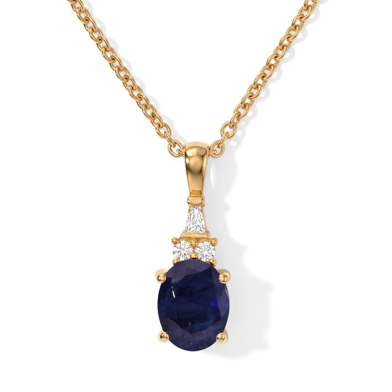 EverTrue Masoala Sapphire (D) and Moissanite 2.65 ctw Majestic Spectrum Pendant in 18K YG Plated with ION Plated YG Stainless Steel Necklace 20 Inches
