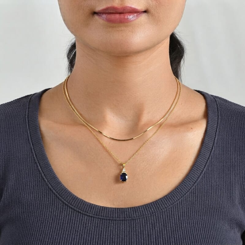 EverTrue Masoala Sapphire (D) and Moissanite 2.65 ctw Majestic Spectrum Pendant in 18K YG Plated with ION Plated YG Stainless Steel Necklace 20 Inches
