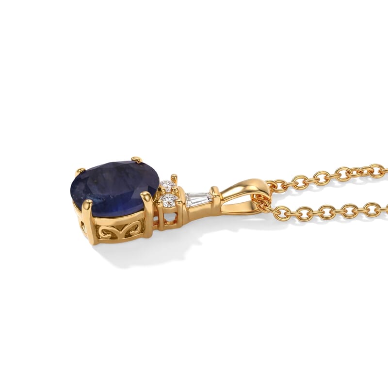 EverTrue Masoala Sapphire (D) and Moissanite 2.65 ctw Majestic Spectrum Pendant in 18K YG Plated with ION Plated YG Stainless Steel Necklace 20 Inches