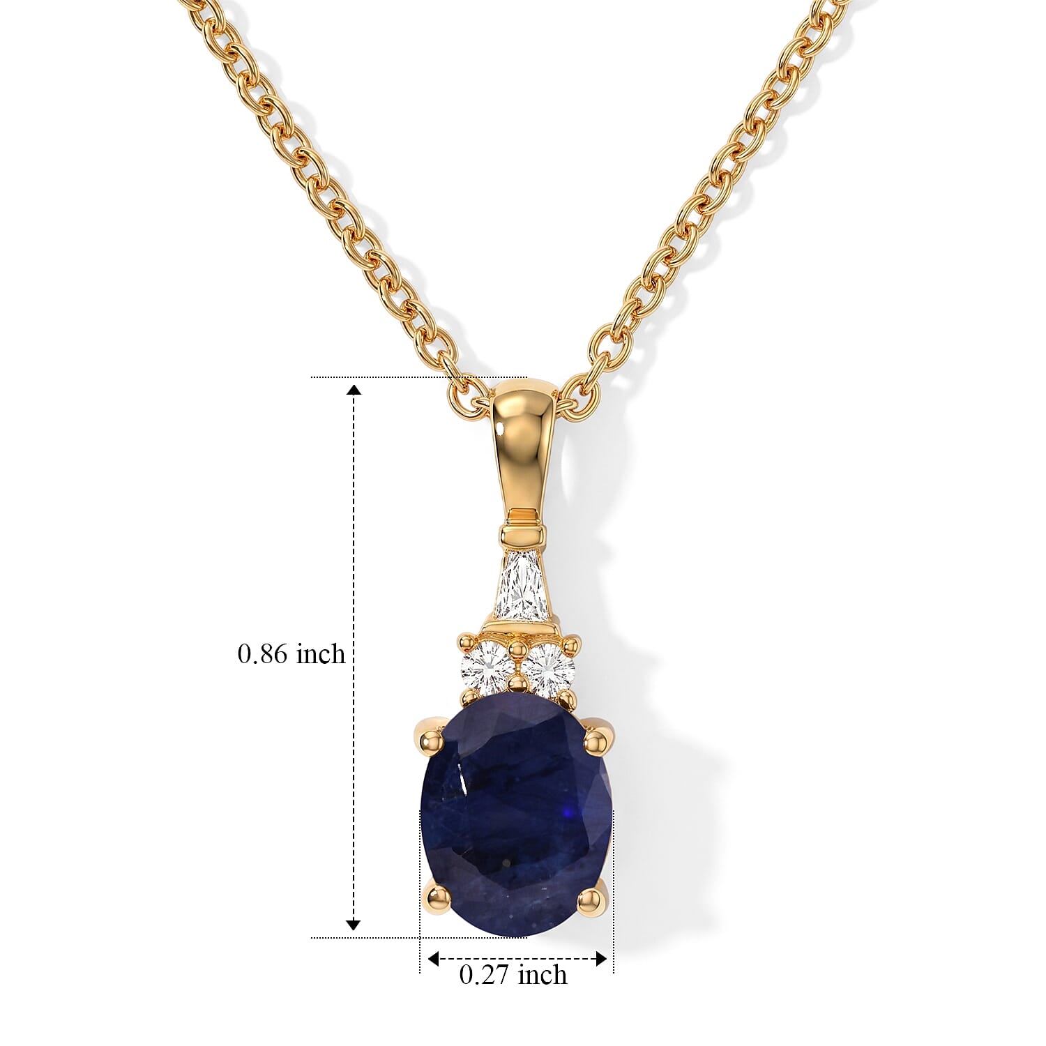 EverTrue Masoala Sapphire (D) and Moissanite 2.65 ctw Majestic Spectrum Pendant in 18K YG Plated with ION Plated YG Stainless Steel Necklace 20 Inches