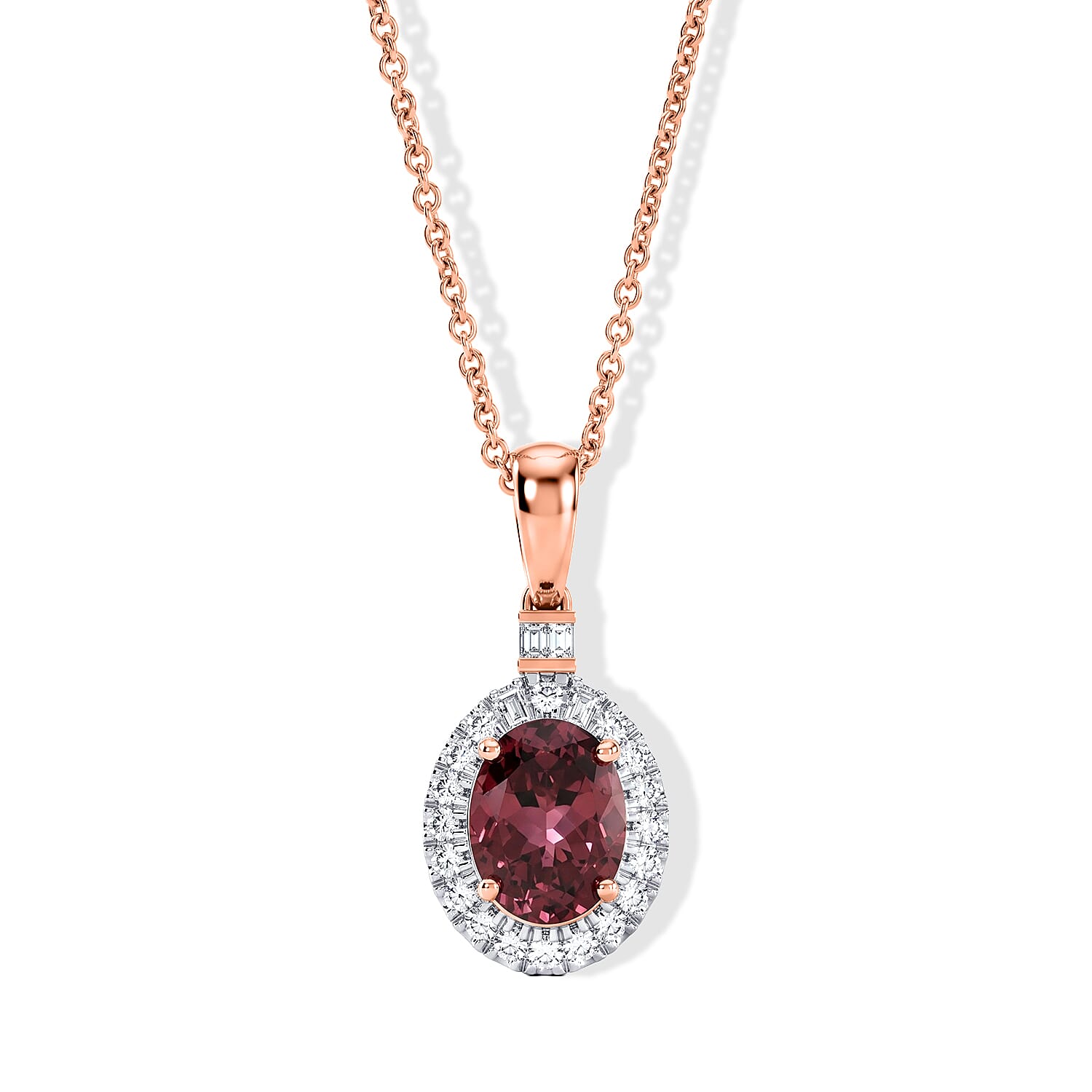 Certified & Appraised Luxoro AAA Pink Tourmaline and Diamond I2 1.55 ctw Pendant Necklace in 10K Rose Gold 18 Inches