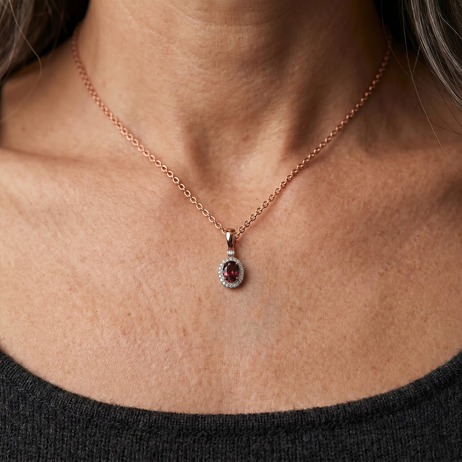 Certified & Appraised Luxoro AAA Pink Tourmaline and Diamond I2 1.55 ctw Pendant Necklace in 10K Rose Gold 18 Inches