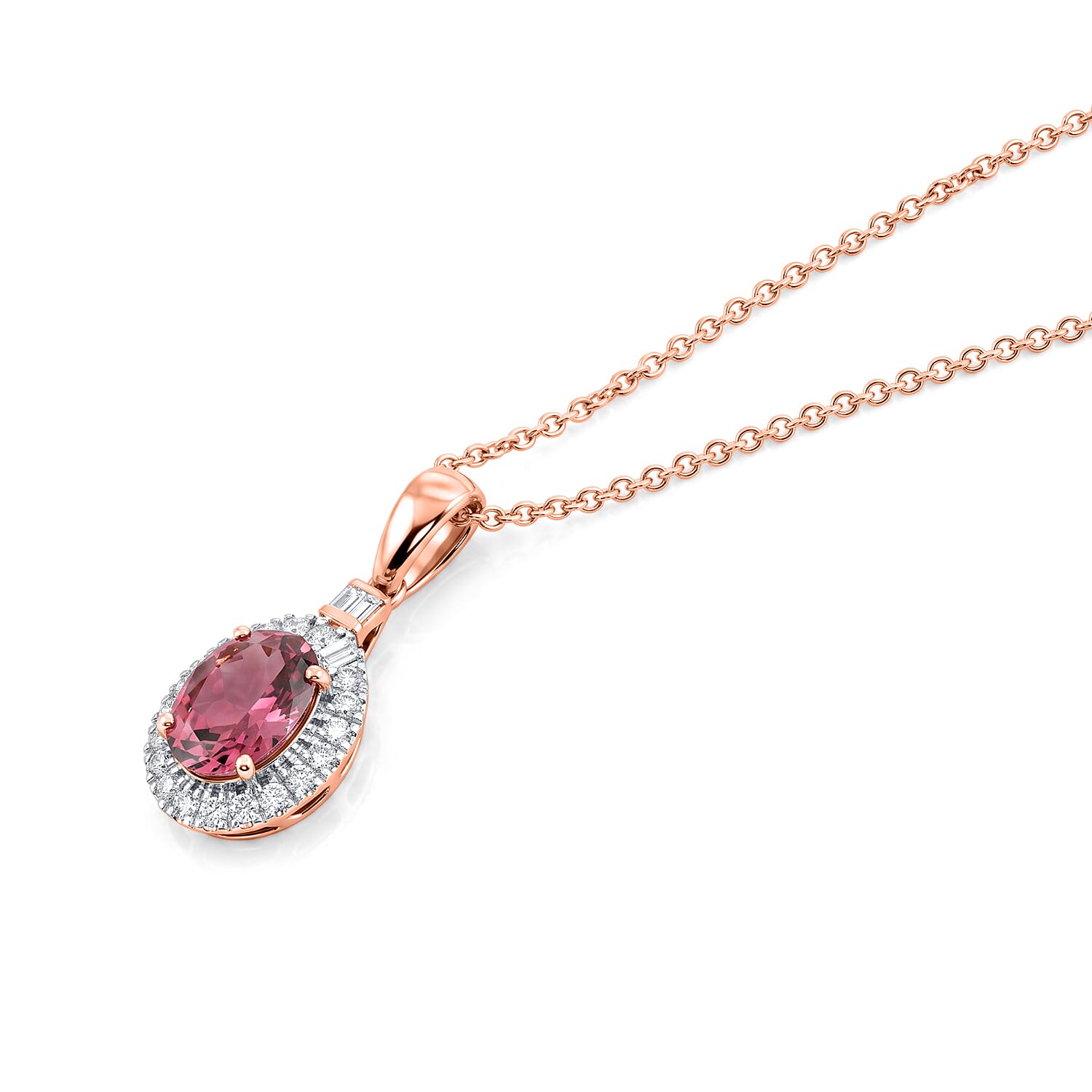 Certified & Appraised Luxoro AAA Pink Tourmaline and Diamond I2 1.55 ctw Pendant Necklace in 10K Rose Gold 18 Inches