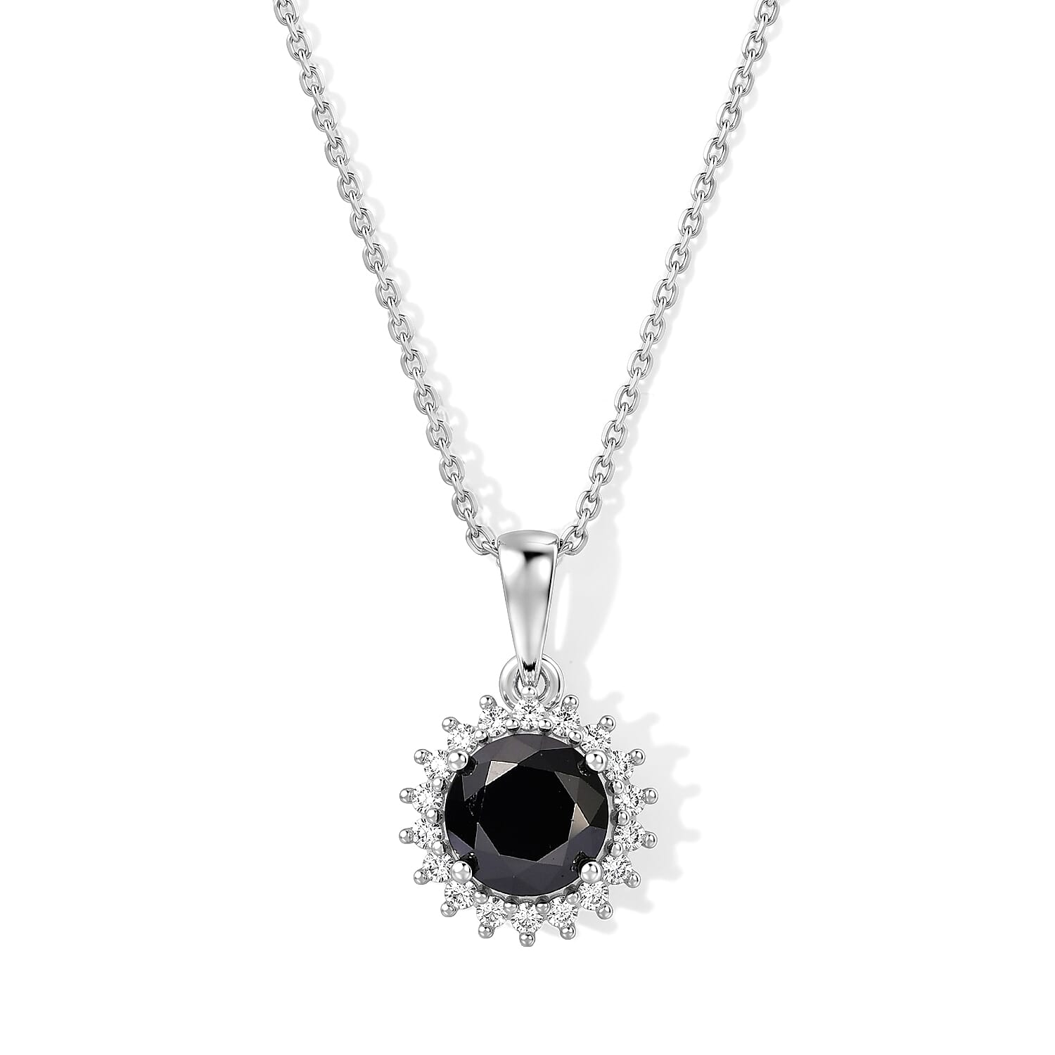D'Joy Black and White Moissanite 1.10 ctw Pendant Necklace in Rhodium Over Sterling Silver 20 Inches