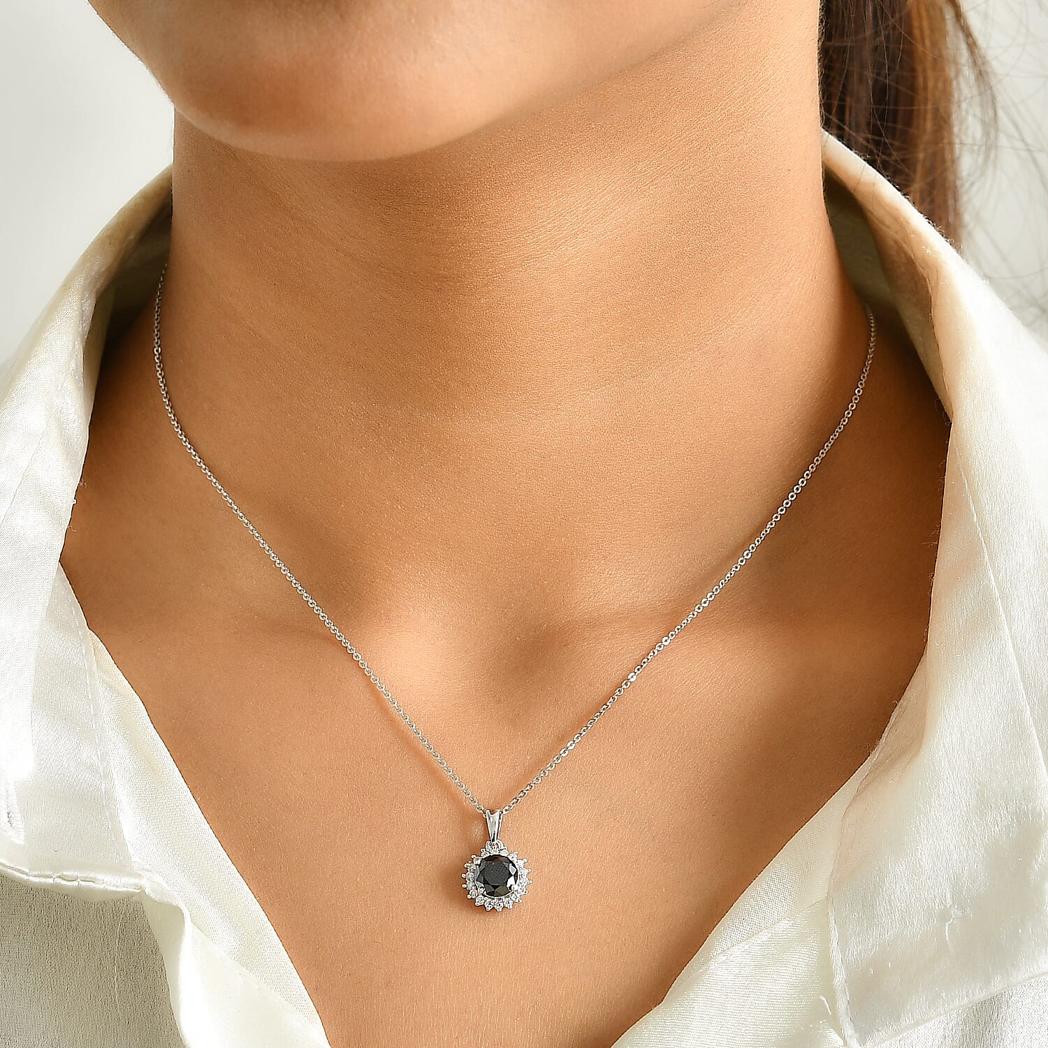 D'Joy Black and White Moissanite 1.10 ctw Pendant Necklace in Rhodium Over Sterling Silver 20 Inches