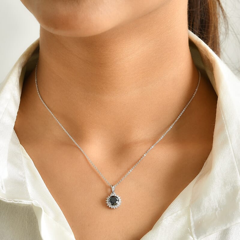 D'Joy Black and White Moissanite 1.10 ctw Pendant Necklace in Rhodium Over Sterling Silver 20 Inches
