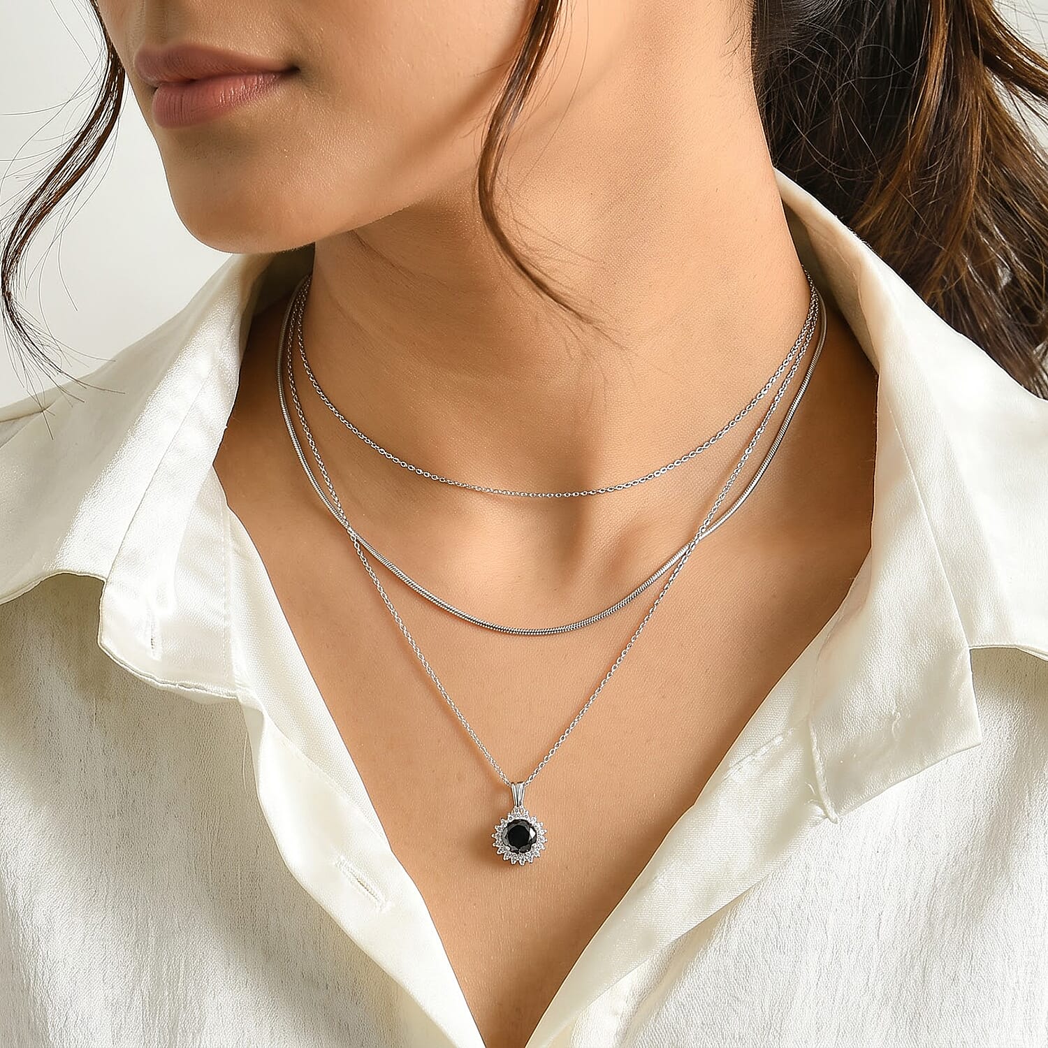 D'Joy Black and White Moissanite 1.10 ctw Pendant Necklace in Rhodium Over Sterling Silver 20 Inches
