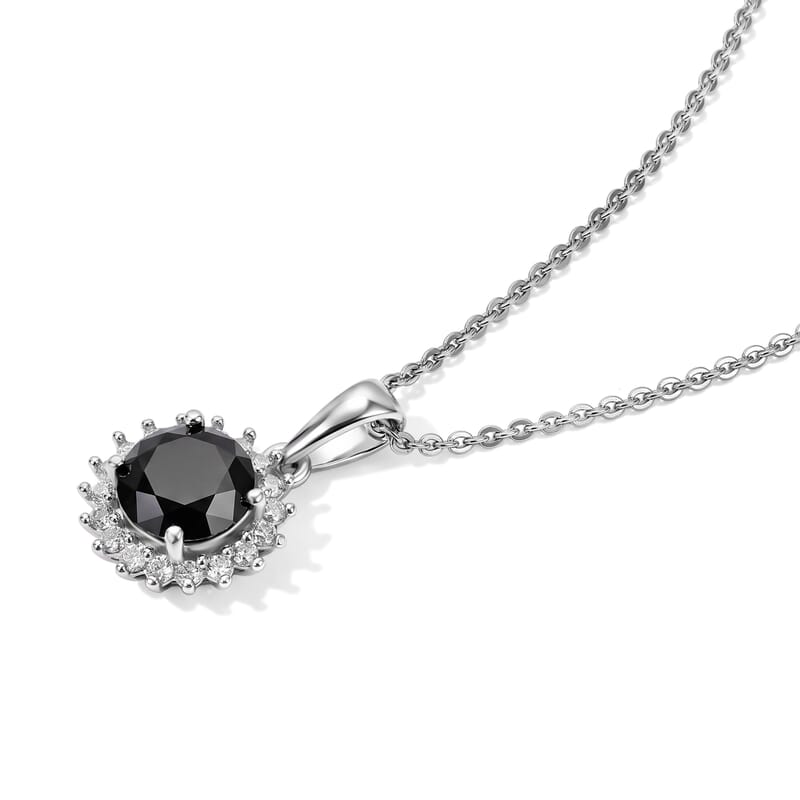 D'Joy Black and White Moissanite 1.10 ctw Pendant Necklace in Rhodium Over Sterling Silver 20 Inches
