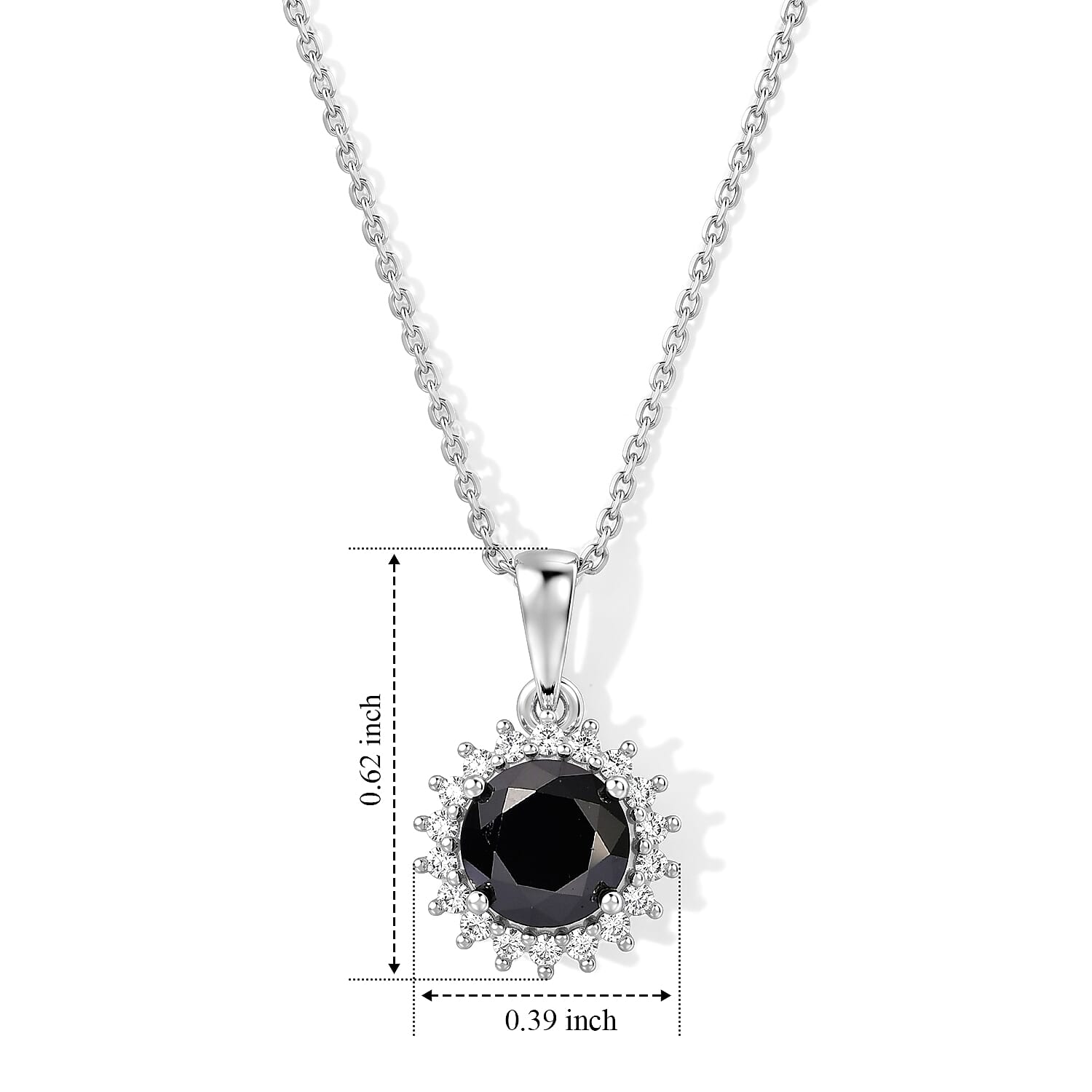 D'Joy Black and White Moissanite 1.10 ctw Pendant Necklace in Rhodium Over Sterling Silver 20 Inches