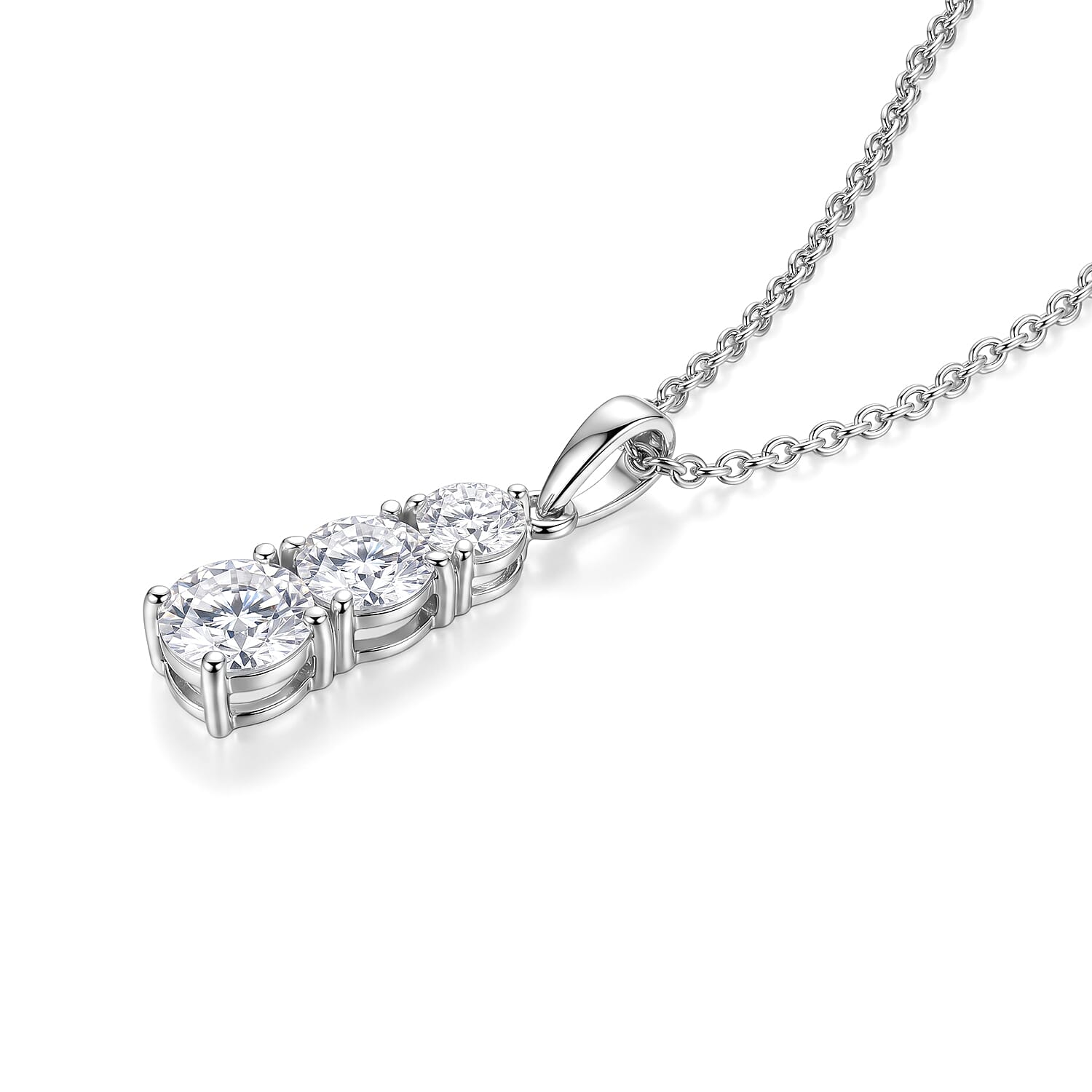 EverTrue Moissanite 6.90 ctw Earrings, Ring (Size 5) and Pendant in Platinum Bond with Stainless Steel Necklace 20 Inches