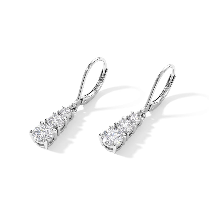 EverTrue Moissanite 6.90 ctw Trinity Glow Collection Earrings, Ring (Size 5) and Pendant in Platinum Bond with Stainless Steel Necklace 20 Inches