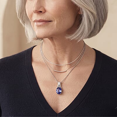 EverTrue Color Change Fluorite and Moissanite 6.80 ctw Pendant in Platinum Bond with Stainless Steel Necklace (20 Inches)