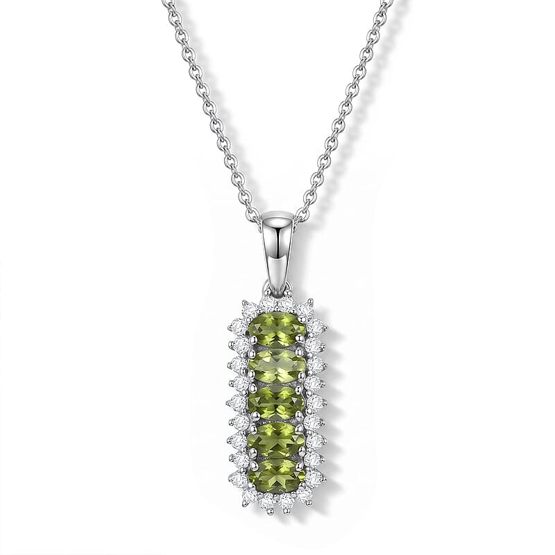 D'Joy Calabar Tourmaline and Moissanite 1.50 ctw Pendant Necklace (20 Inches) in Rhodium Over Sterling Silver