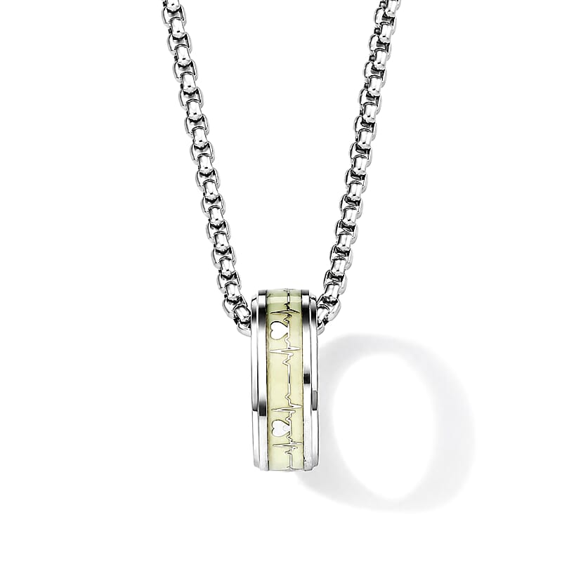 Night Light Pendant in Black Silvertone with Stainless Steel Necklace (27.50 Inches)