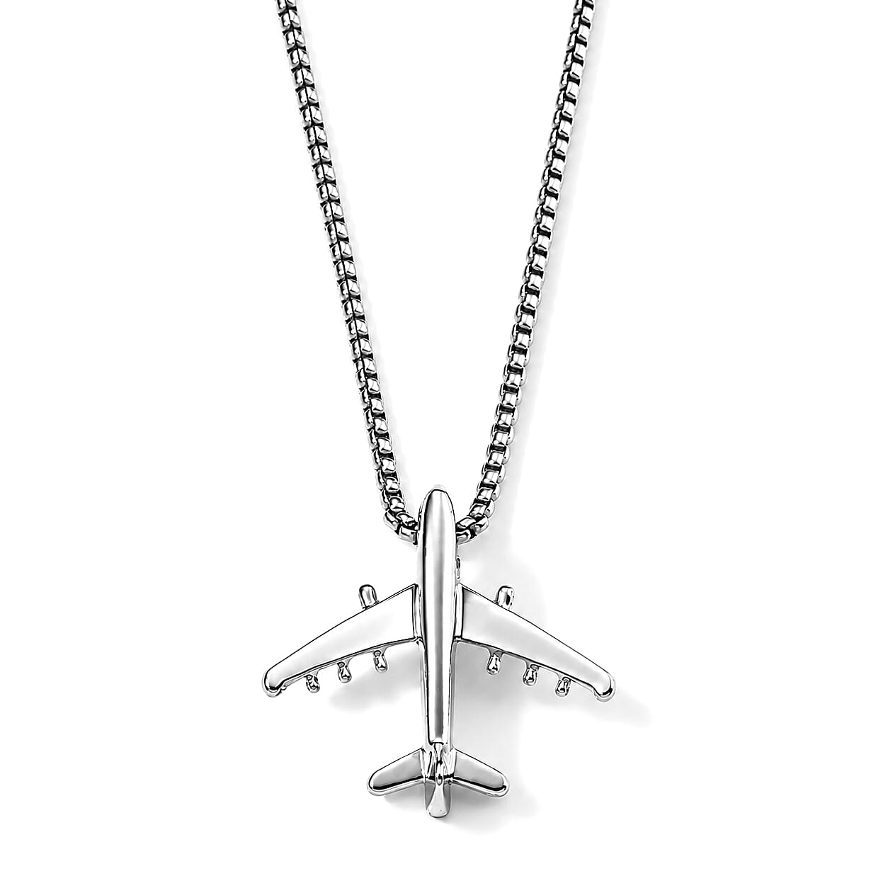 Airplane Pendant in Black Silvertone with Stainless Steel Necklace (27.25 Inches)