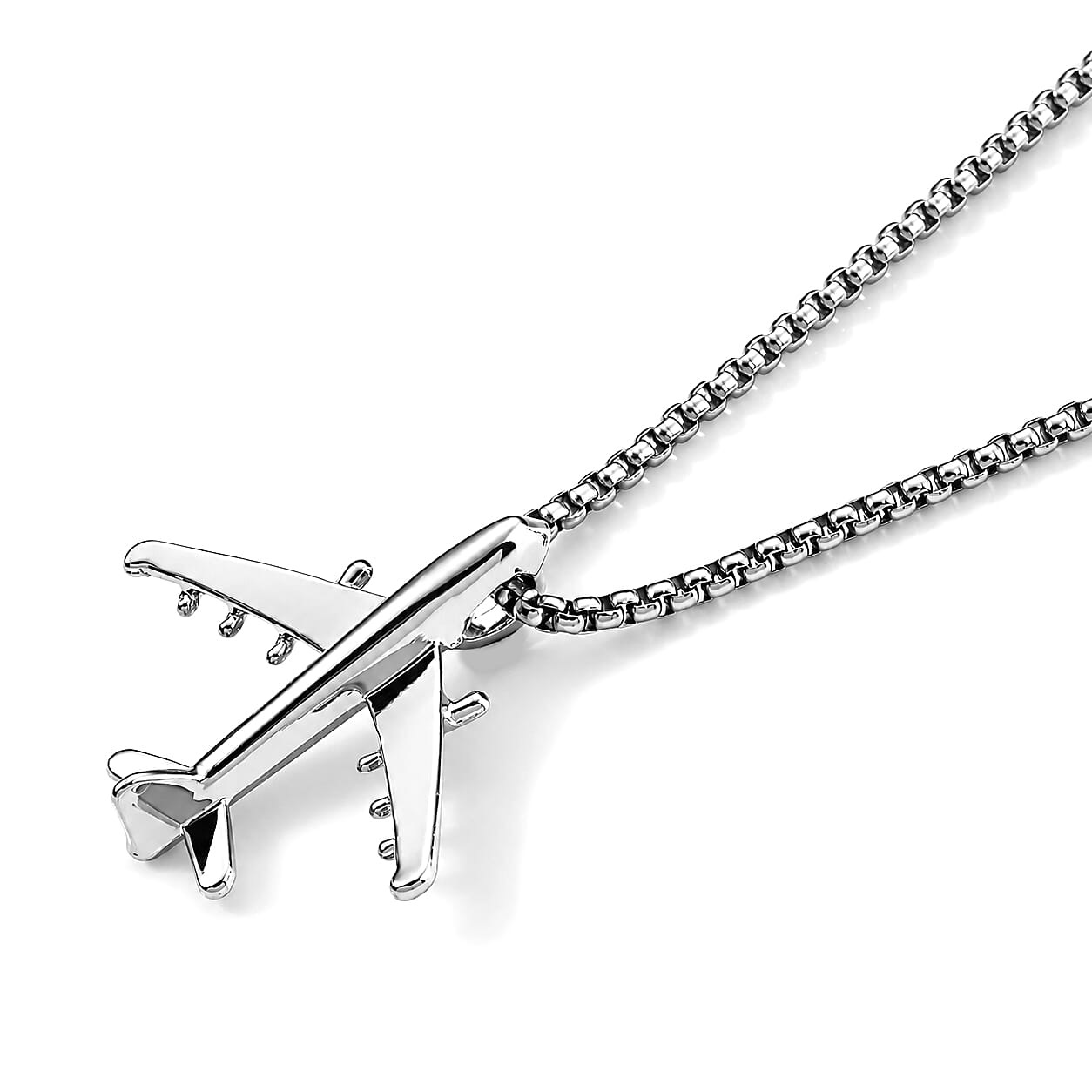 Airplane Pendant in Black Silvertone with Stainless Steel Necklace (27.25 Inches)