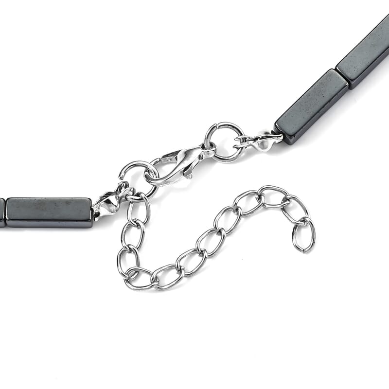 Hematite 205.00 ctw Stretch Bracelet (7-7.5In) and Necklace (21.25-23.25 Inches) in Silvertone