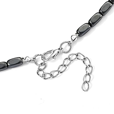 Hematite 170.00 ctw Stretch Bracelet (7-7.5In) and Necklace (21.25-23.25 Inches) in Silvertone