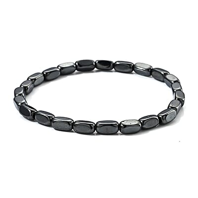 Hematite 170.00 ctw Stretch Bracelet (7-7.5In) and Necklace (21.25-23.25 Inches) in Silvertone