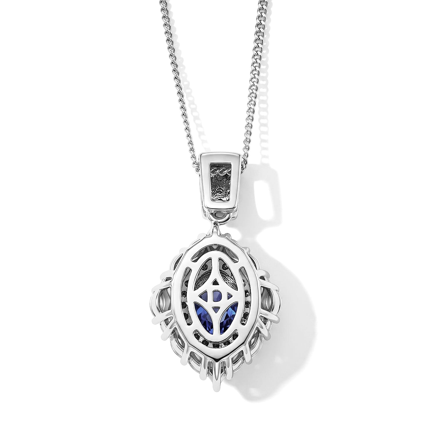 D'Joy Tanzanite and Moissanite 2.00 ctw Pendant Necklace in Rhodium Over Sterling Silver 18 Inches