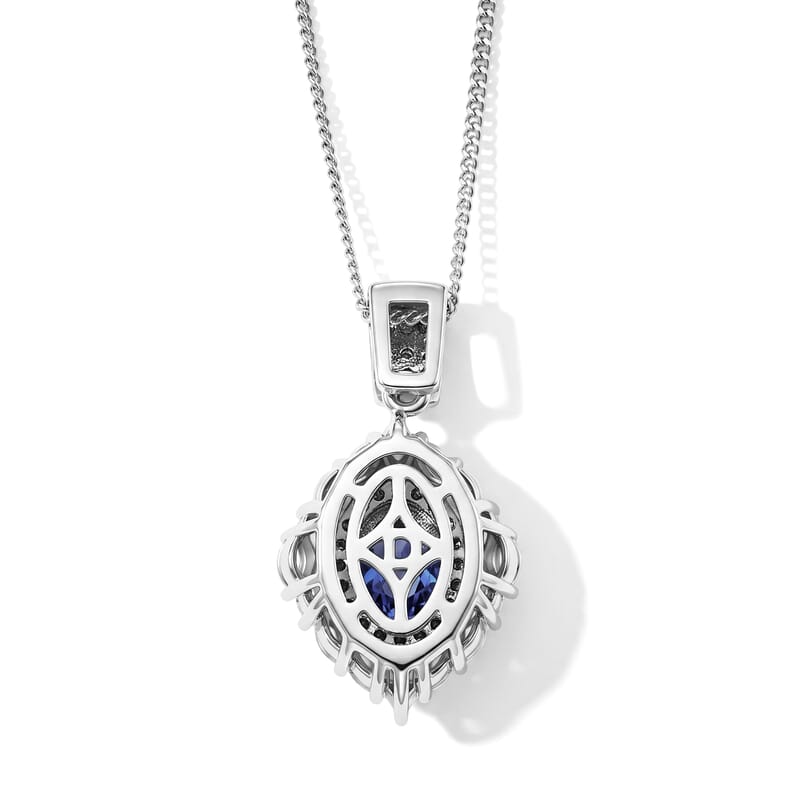 D'Joy Tanzanite and Moissanite 2.00 ctw Pendant Necklace in Rhodium Over Sterling Silver 18 Inches