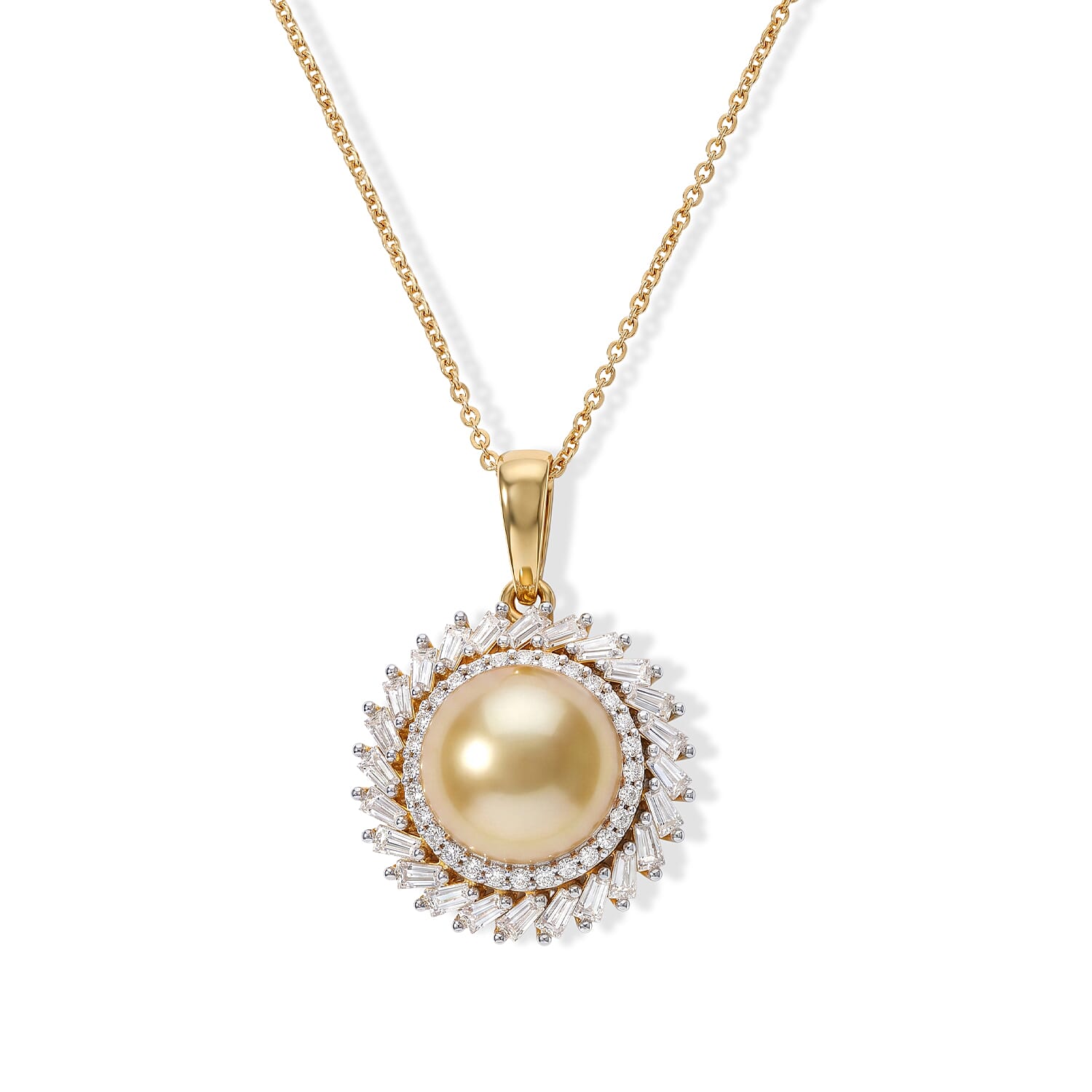 D''Joy Premium South Sea Pearl, Moissanite Pendant Necklace (20 Inches) in 18K Vermeil YG Over Sterling Silver 1.00 ctw