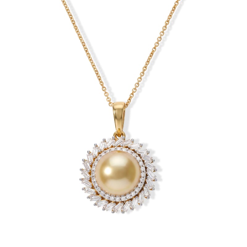 D'Joy Premium South Sea Pearl and Moissanite 1.00 ctw Pendant Necklace in 18K Vermeil Yellow Gold Over Sterling Silver 20 Inches