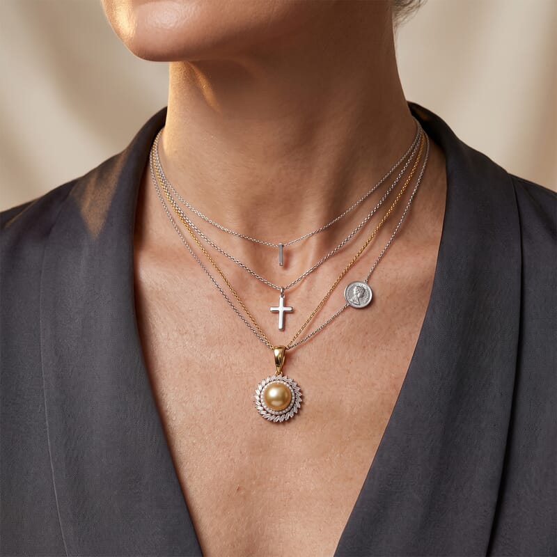 D'Joy Premium South Sea Pearl and Moissanite 1.00 ctw Pendant Necklace in 18K Vermeil Yellow Gold Over Sterling Silver 20 Inches