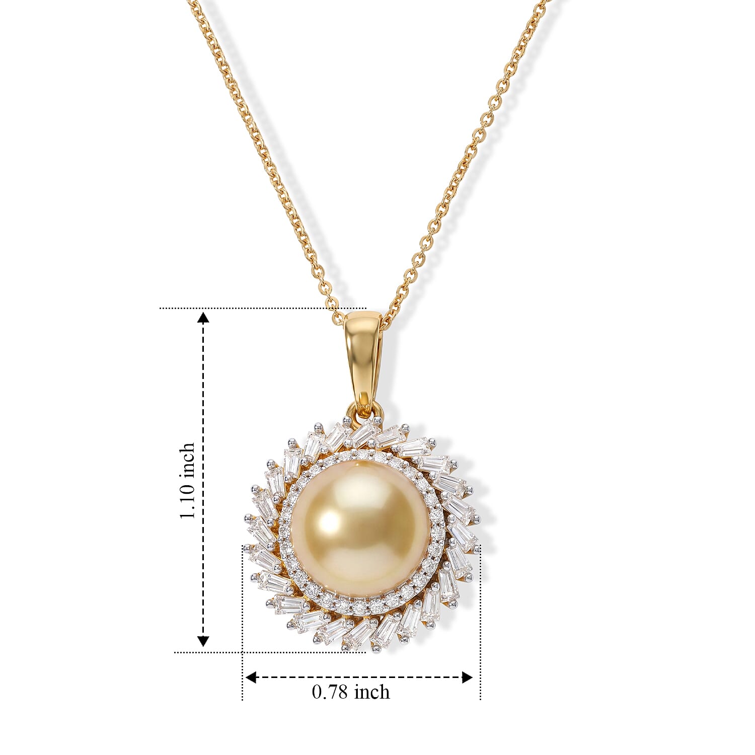 D'Joy Premium South Sea Pearl and Moissanite 1.00 ctw Pendant Necklace in 18K Vermeil Yellow Gold Over Sterling Silver 20 Inches