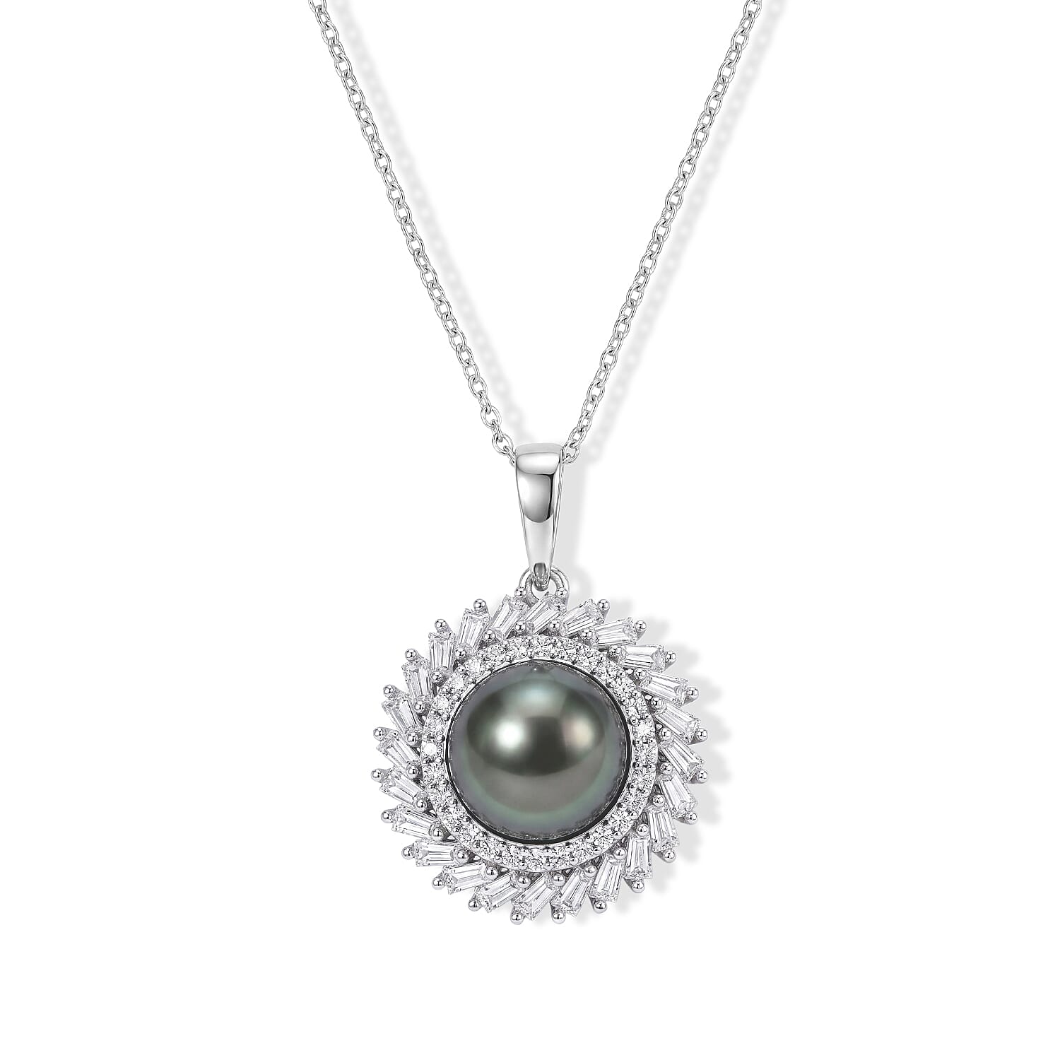 D''Joy Premium South Sea Pearl, Moissanite Pendant Necklace (20 Inches) in 18K Vermeil YG Over Sterling Silver 1.00 ctw