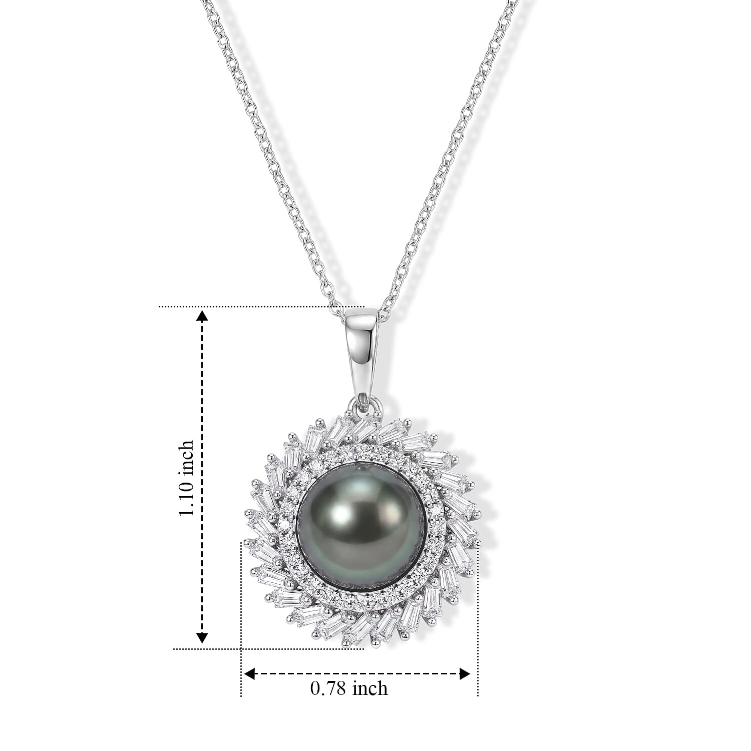 D'Joy Premium Tahitian Pearl and Moissanite 1.00 ctw Pendant Necklace in Rhodium Over Sterling Silver 20 Inches