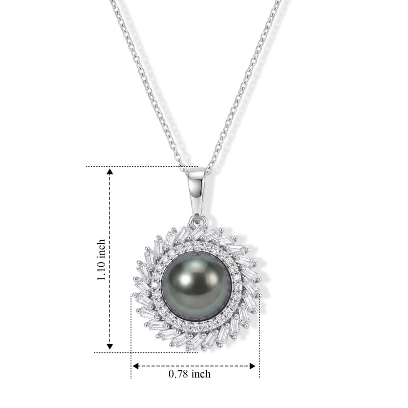 D'Joy Premium Tahitian Pearl and Moissanite 1.00 ctw Pendant Necklace in Rhodium Over Sterling Silver 20 Inches