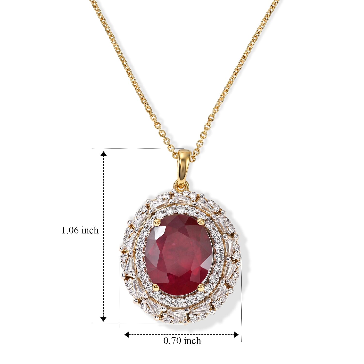 D'Joy Premium Niassa Ruby (FF) and Moissanite 8.10 ctw Pendant Necklace in 18K Vermeil Sterling Yellow Gold Over Silver 18 Inches