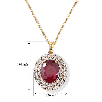 D'Joy Premium Niassa Ruby (FF) and Moissanite 8.10 ctw Pendant Necklace in 18K Vermeil Sterling Yellow Gold Over Silver 18 Inches